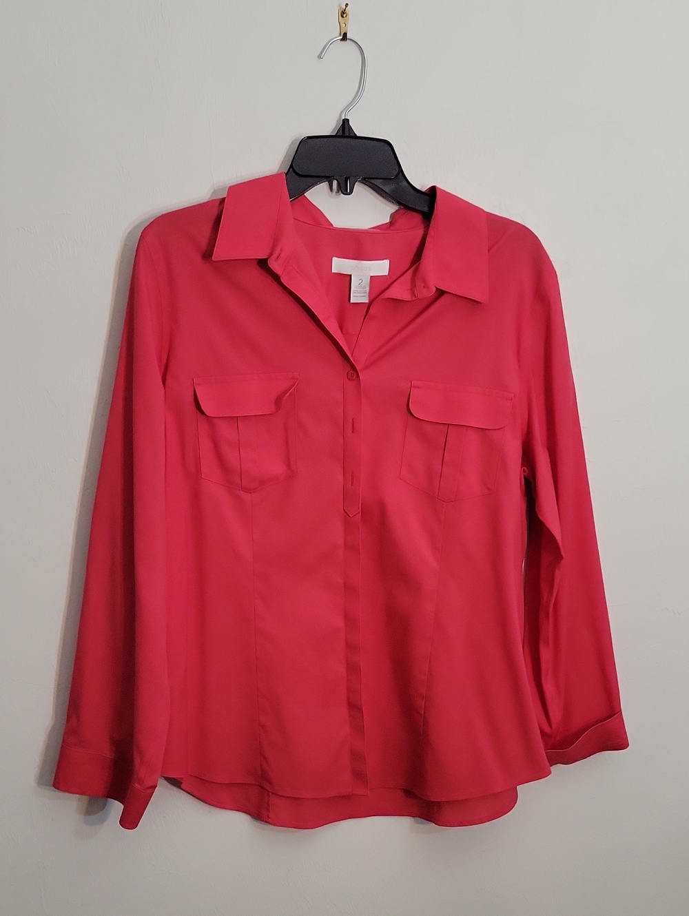 Chico's Button-Front Collared Blouse in Hot Pink